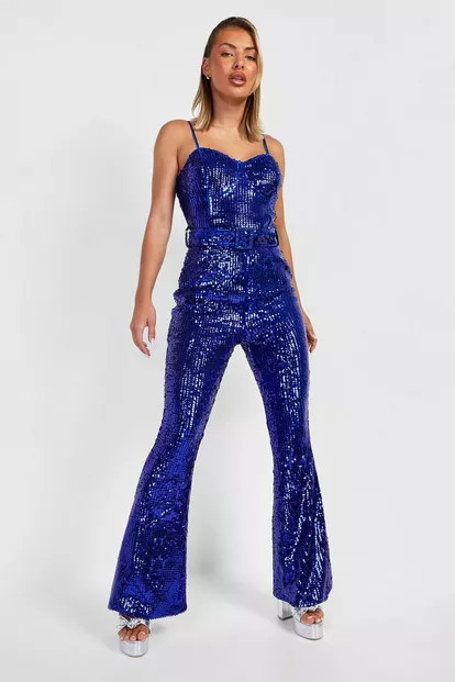 Sequin Flare Leg Jumpsuit | Boohoo.com (US & CA)