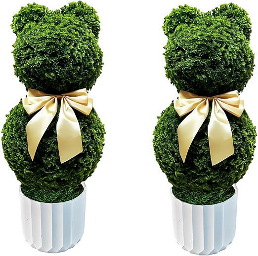 2Pcs Artificial Bear Topiary Tree with Pot 23.6" UV-Resistant Faux Boxwood Bush Animal-Shaped Pla... | Amazon (US)
