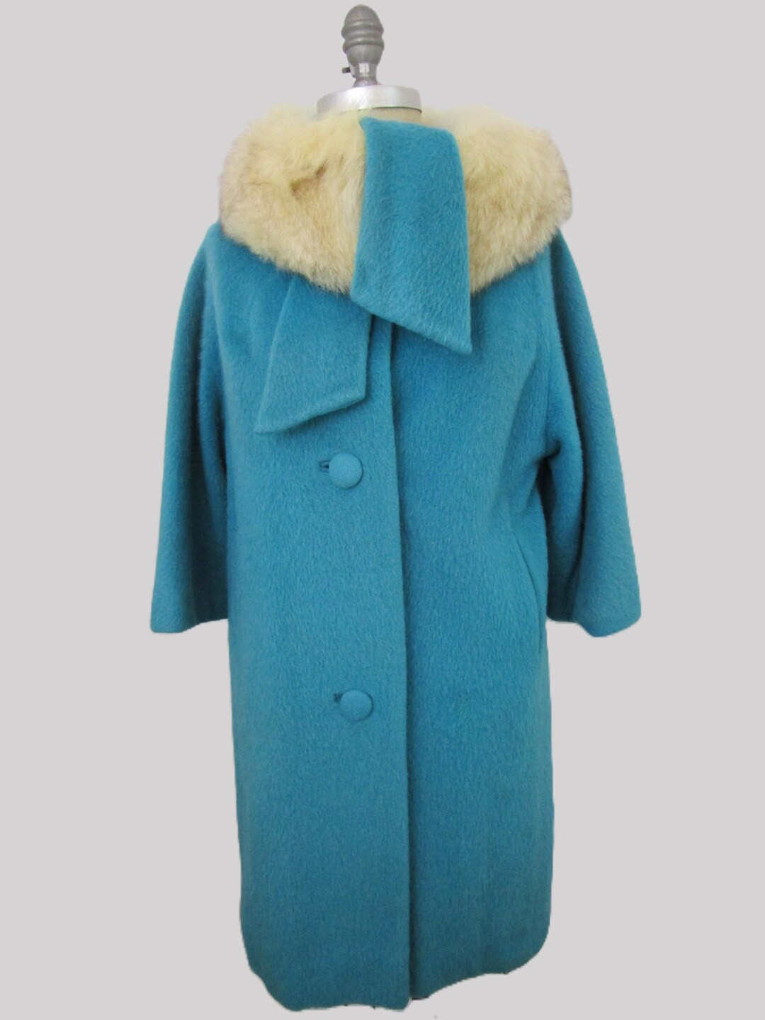 M/L Lilli Ann Luxury vintage 60s Teal Coat Fox Fur Collar Leather Gloves | Etsy (US)