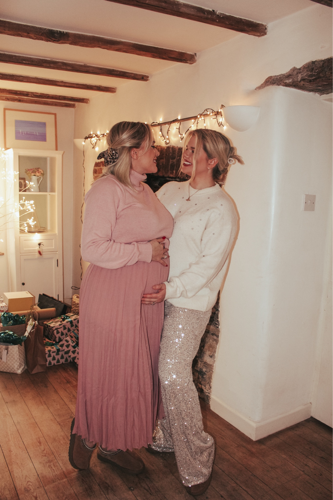 Merry Christmas! 🎄🎀 Megan’s maternity & nursing pink outfit is in the sale! Over 50% off ✨ linked similar to Whitney’s outfit. 🪩 

#LTKuk #LTKWinterSale #LTKmaternity