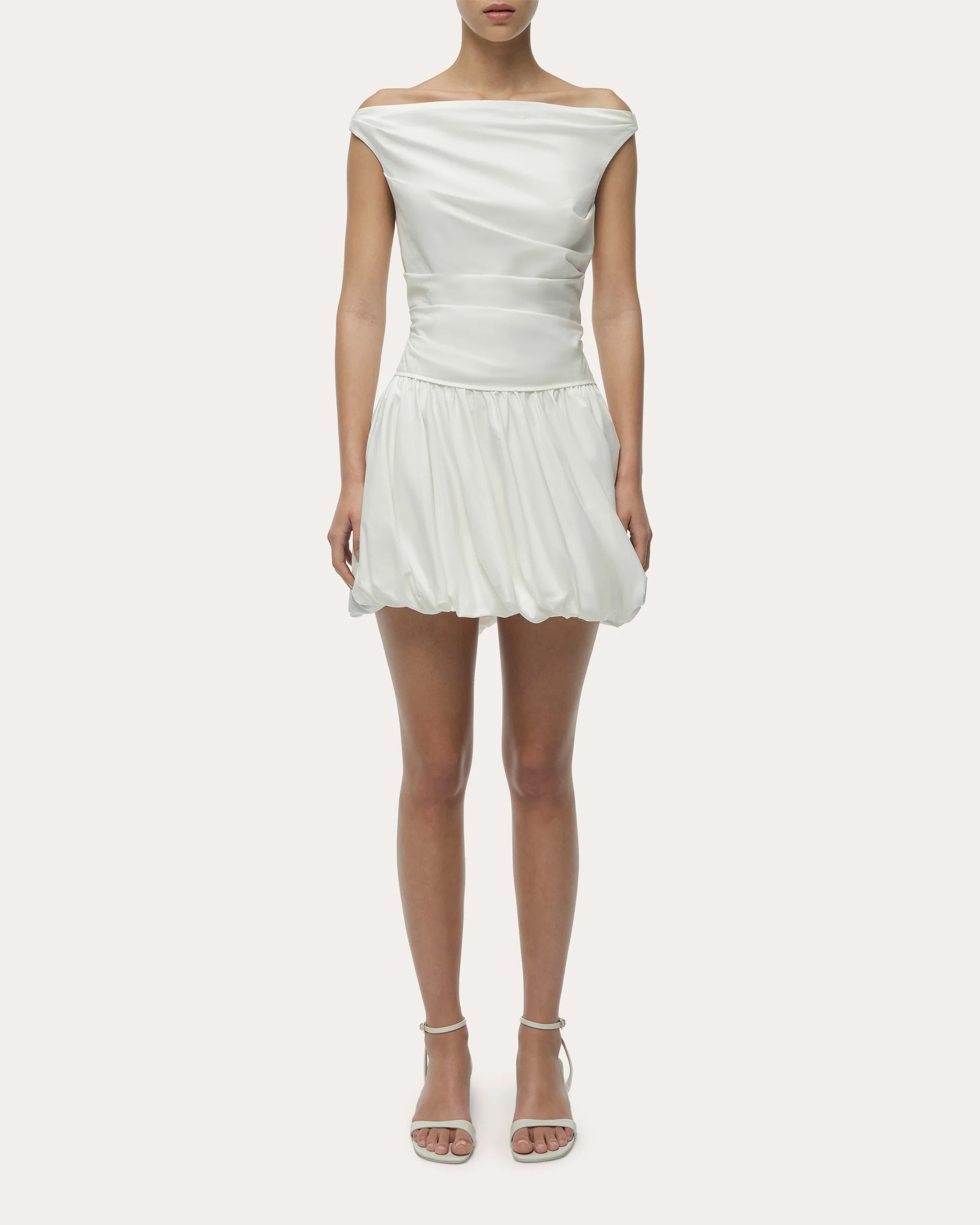 SIMKHAI Women's Salina Poplin Boatneck Bubble Mini Dress in White Cotton/Polyester | Olivela
