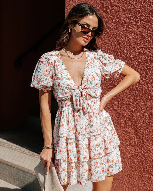 Posy Floral Front Tie Tiered Mini Dress - SALE | VICI