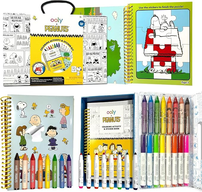 Ooly X Peanuts 60 PC Coloring Activity & Sticker Book in a Travel Box, 8 Washable Markers, 8 Jumb... | Amazon (US)