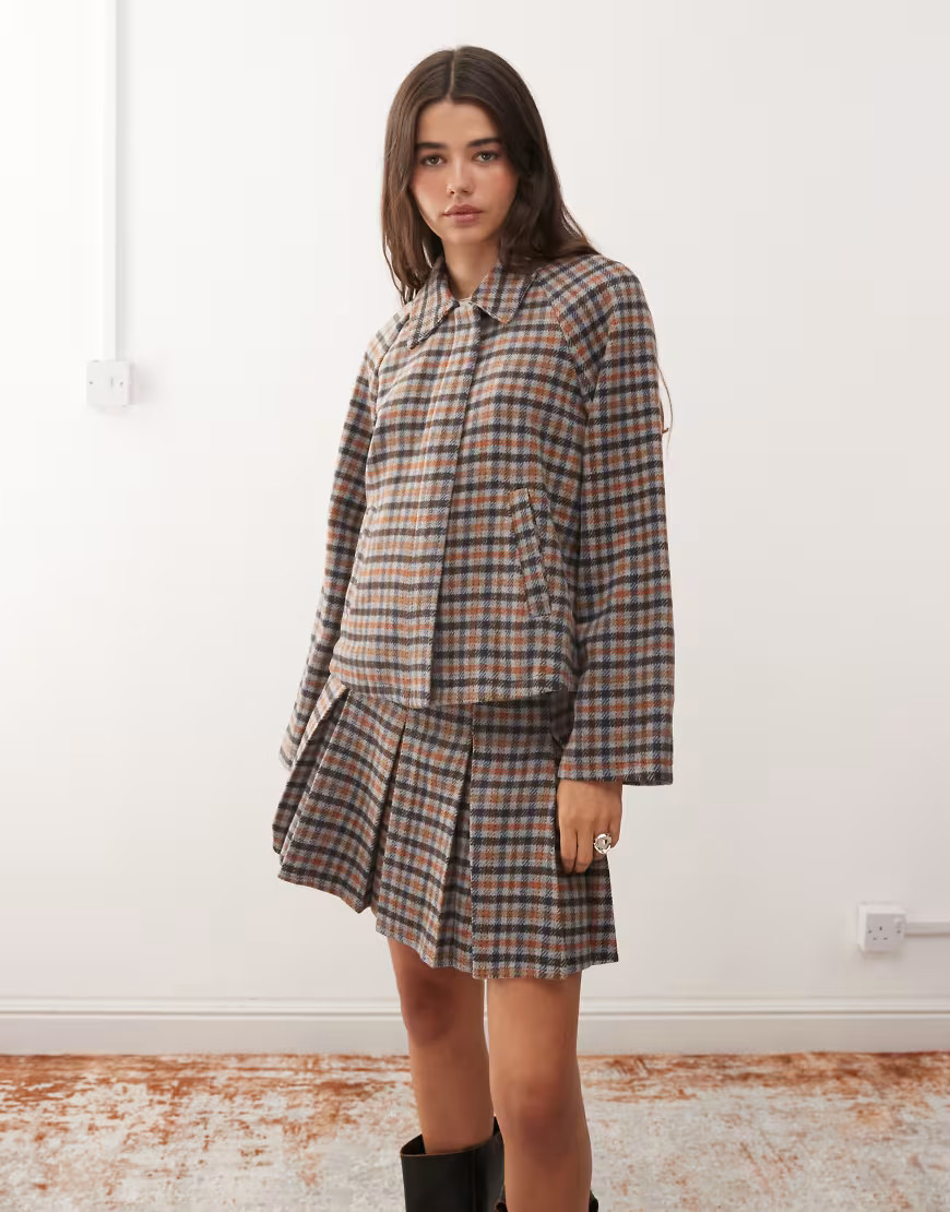 Reclaimed Vintage boxy harrington jacket in plaid - part of a set-Multi | ASOS (Global)