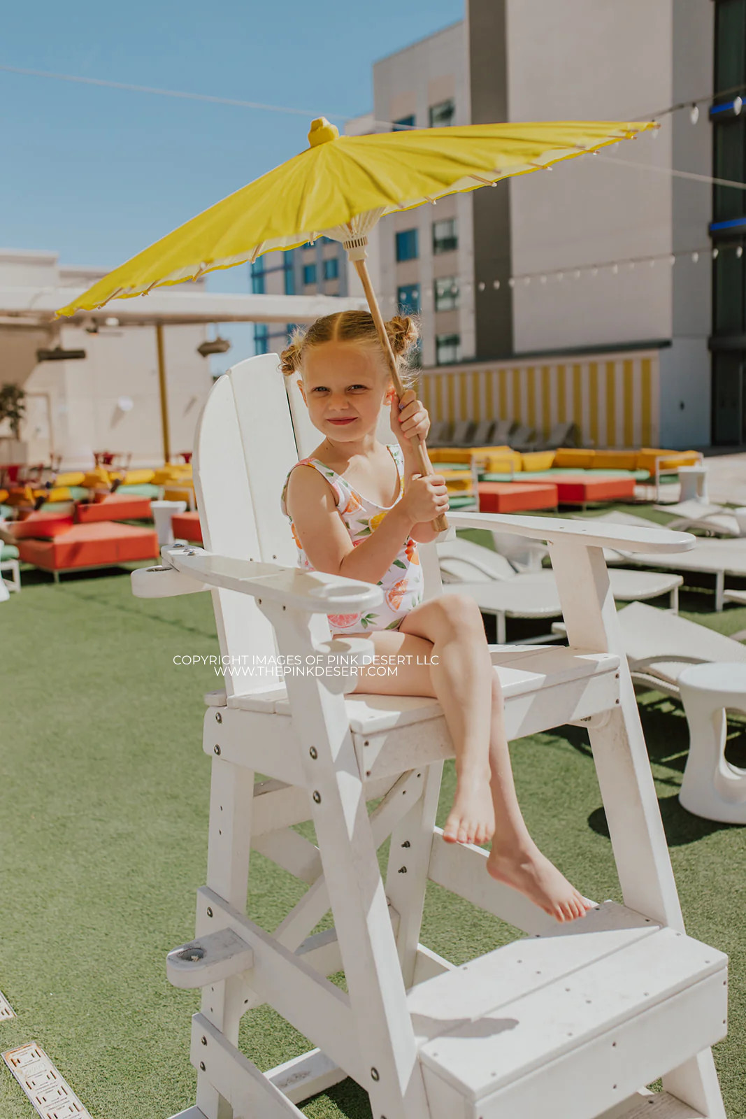 GIRLS MINI RUFFLE LEG SCOOP ONE PIECE SWIMSUIT IN CITRUS PRINT BY SASSY RED LIPSTICK X PINK DESER... | Pink Desert