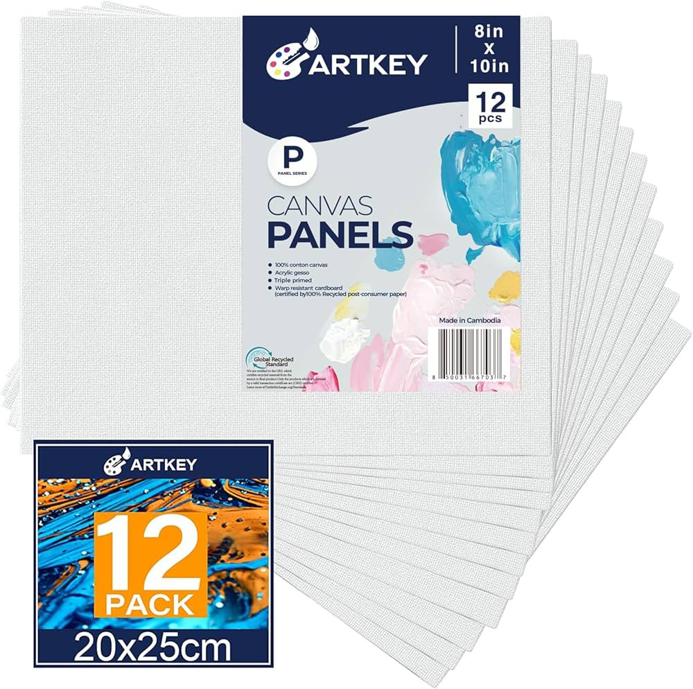 Artkey Canvases for Painting 8x10 Inch 12-Pack, 10 oz Primed 100% Cotton White Blank Canvas Board... | Amazon (US)