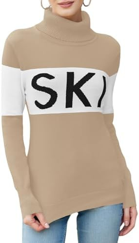 LCXWFE Womens Ski Sweaters Color Block Long Sleeve Turtleneck Pullover Sweater Trendy Knitwear To... | Amazon (US)