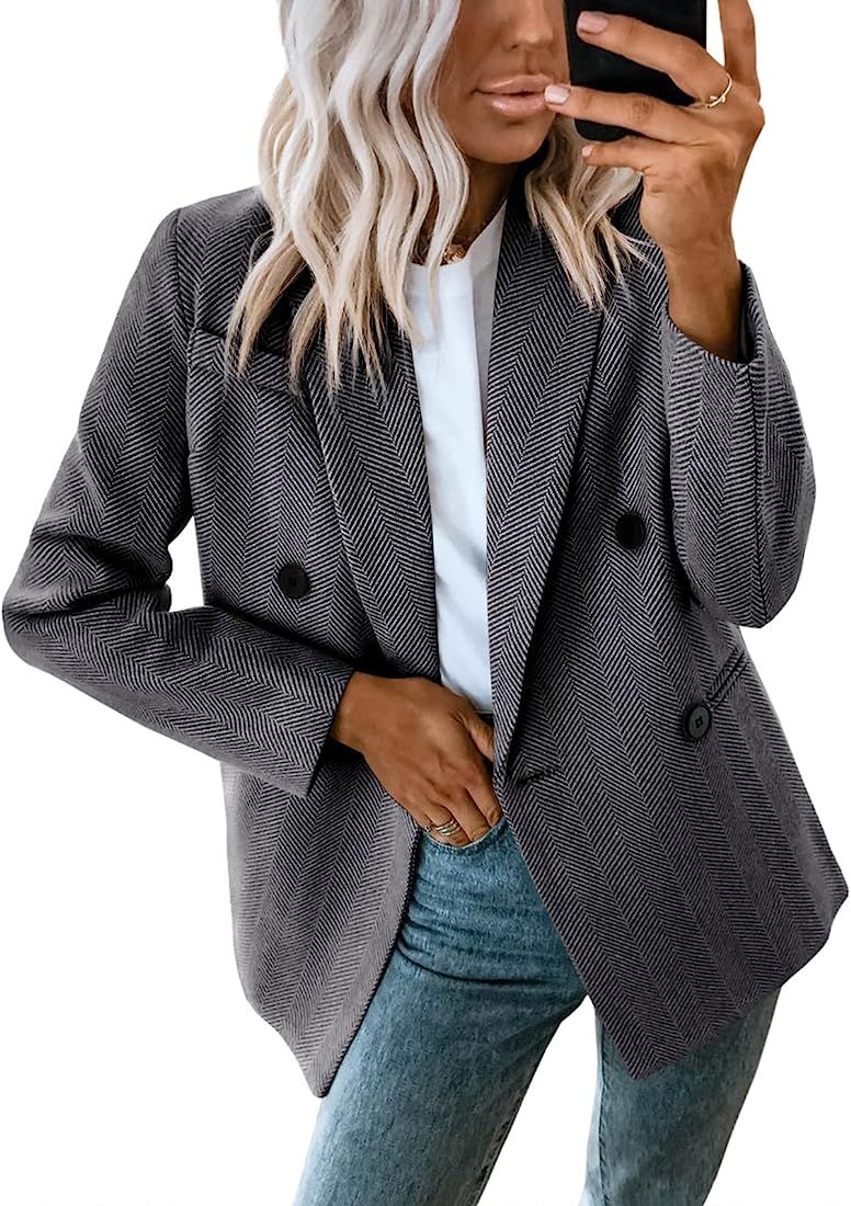 Womens Casuall Peacoats Double Breasted Plain Relax Fit Trench Jacket Outwear | Amazon (US)