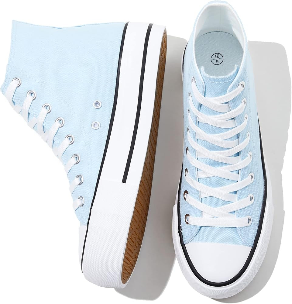 FRACORA Womens High Top Canvas Shoes White Black Platform Sneakers Lace Up Shoes for Women | Amazon (US)
