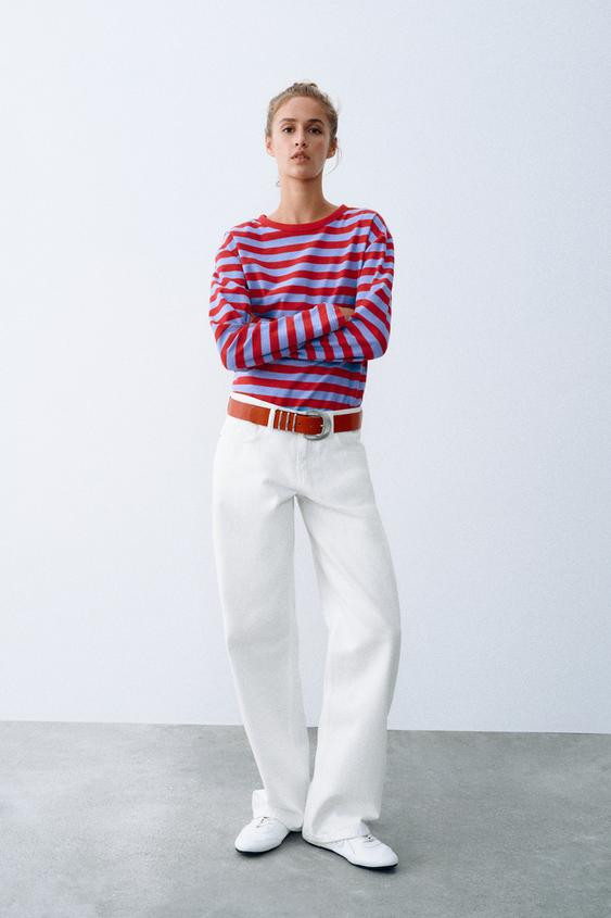 Zara - Gestreiftes T-Shirt Mit Rundhalsausschnitt - Gestreift - M - Damen | Zara DE
