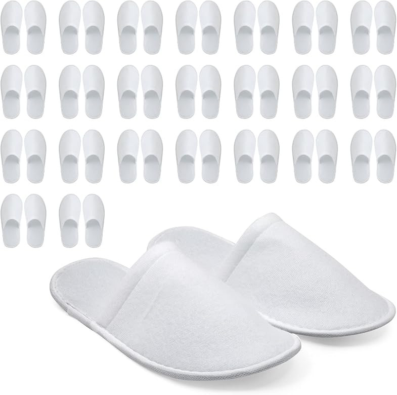 Juvale 24 Pairs Disposable House Slippers for Guests, Bulk Pack for Hotel, Spa , Shoeless Home, W... | Amazon (US)