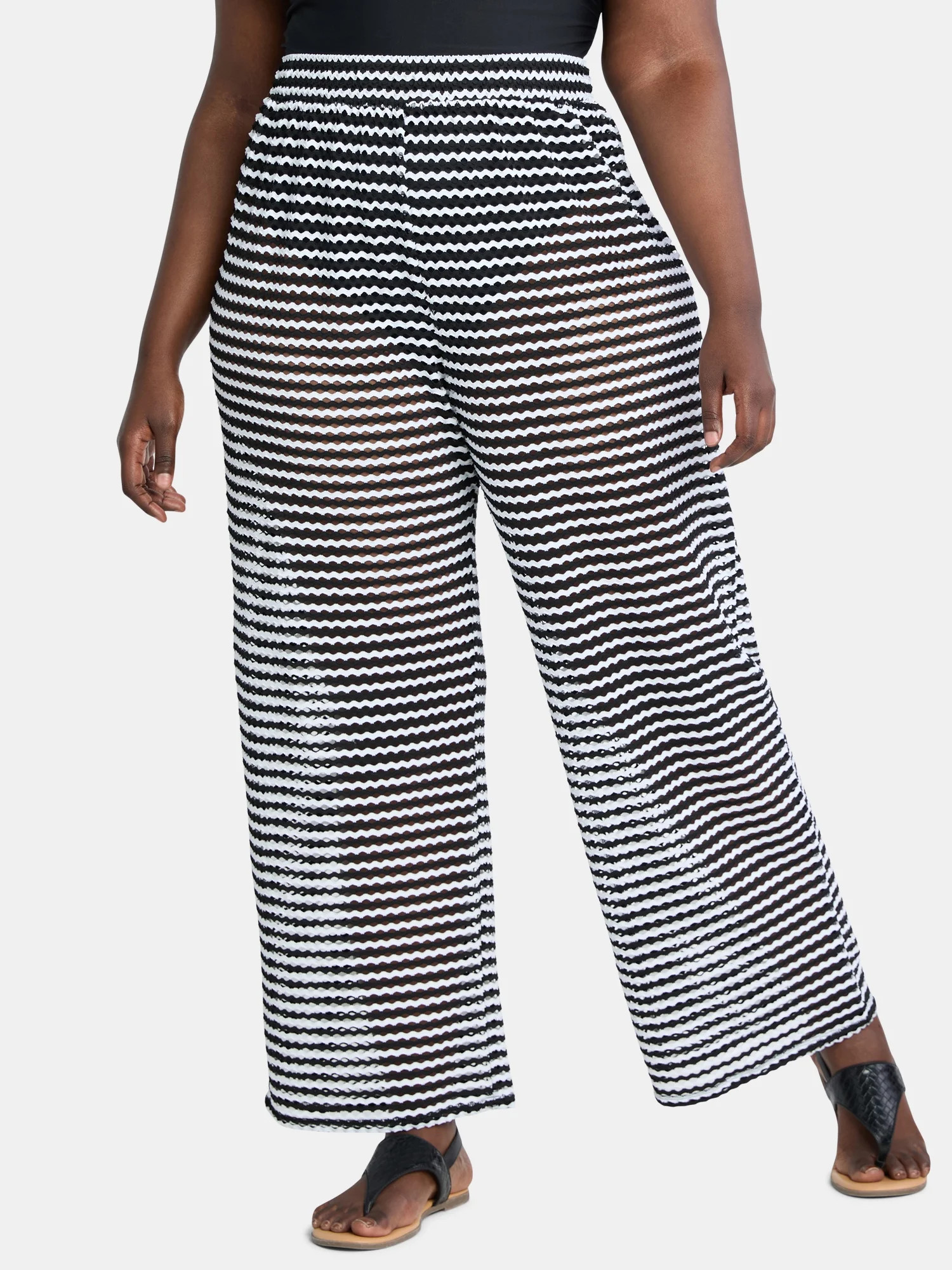 Time and Tru Women’s and Women’s Plus Stripe Mesh Coverup Pants, Sizes XS-3X | Walmart (US)