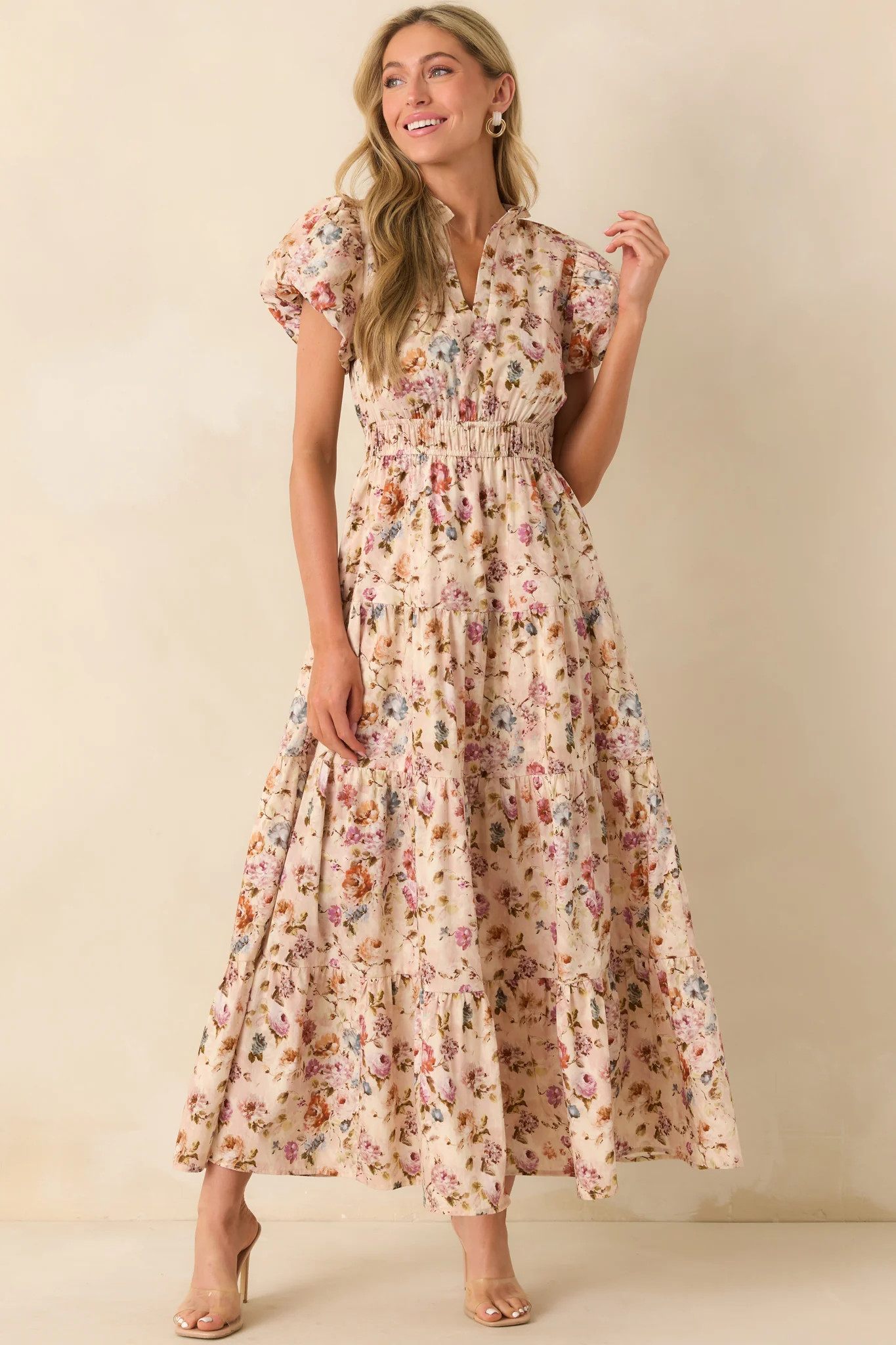 It's All Her Own Light Pink Multi Floral Print Cotton Maxi Dress | Red Dress