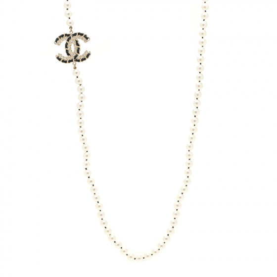 CHANEL Pearl Lambskin CC Vintage Allure Necklace Gold | Fashionphile