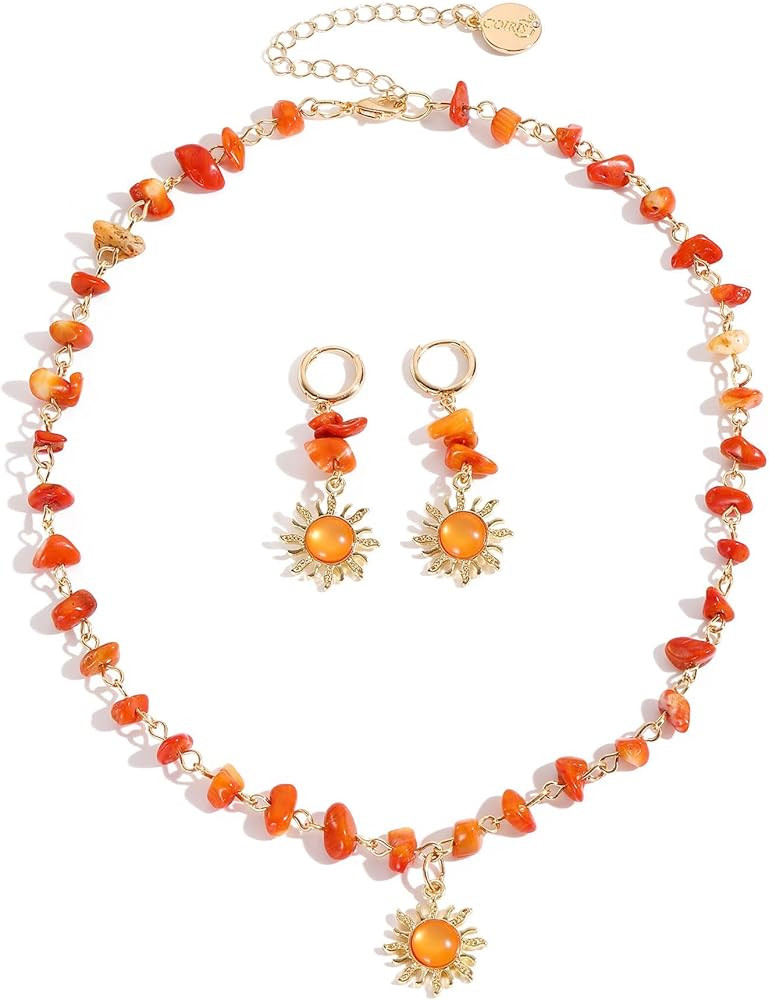Coiris Boho Sun Jewelry Set for Women Bohemian Healing Nature Crystal Stone Sun Choker Necklace D... | Amazon (US)