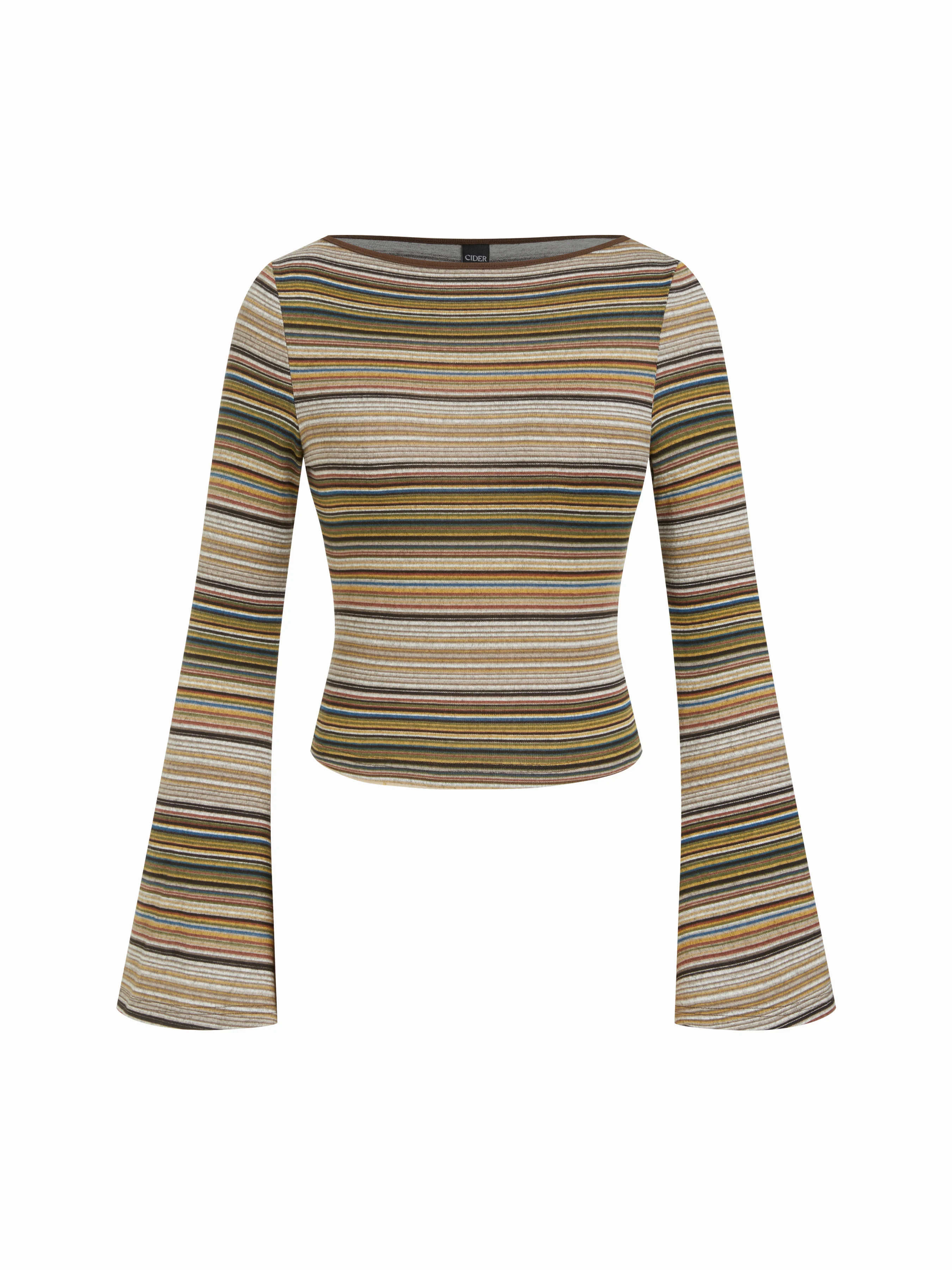 Striped Boat Neck Bell Sleeve Slim Tee | Cider