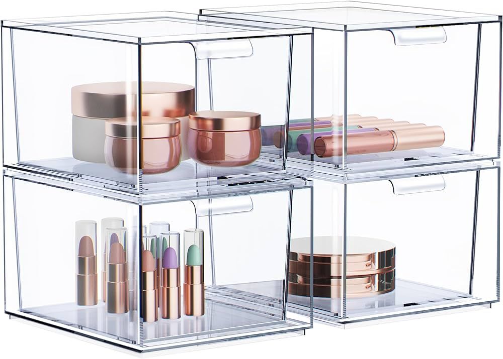 Sorbus 4 Pack Makeup Organizer - Clear Stackable Acrylic Drawer Organizer for Vanity, Bathroom, U... | Amazon (US)