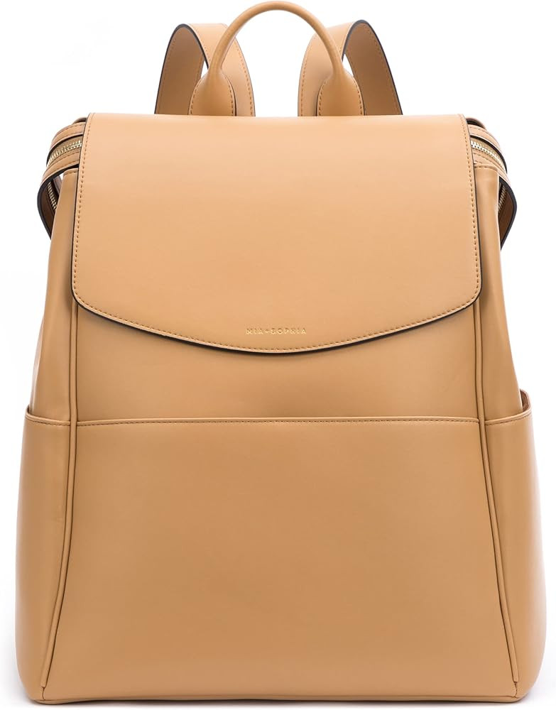 MIA + SOPHIA Leather Diaper Bag Backpack with Changing Pad, Stroller Straps, Bottle Holder (Black... | Amazon (US)