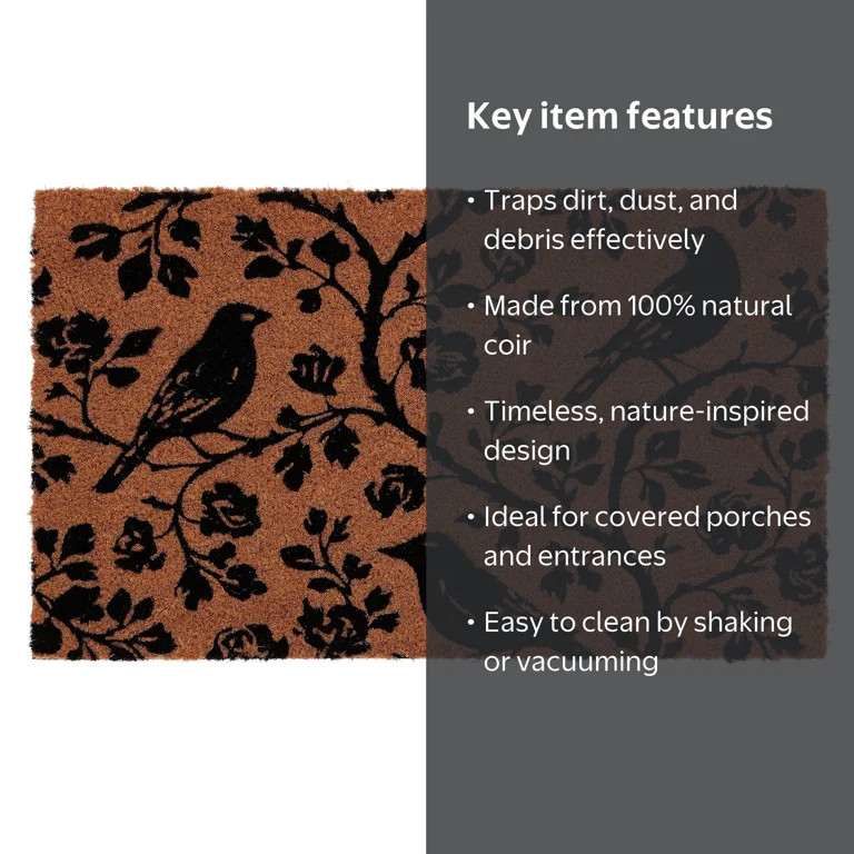 My Texas House Halloween Natural and Black Floral Bird Outdoor Coir Doormat, 18" x 30" | Walmart (US)