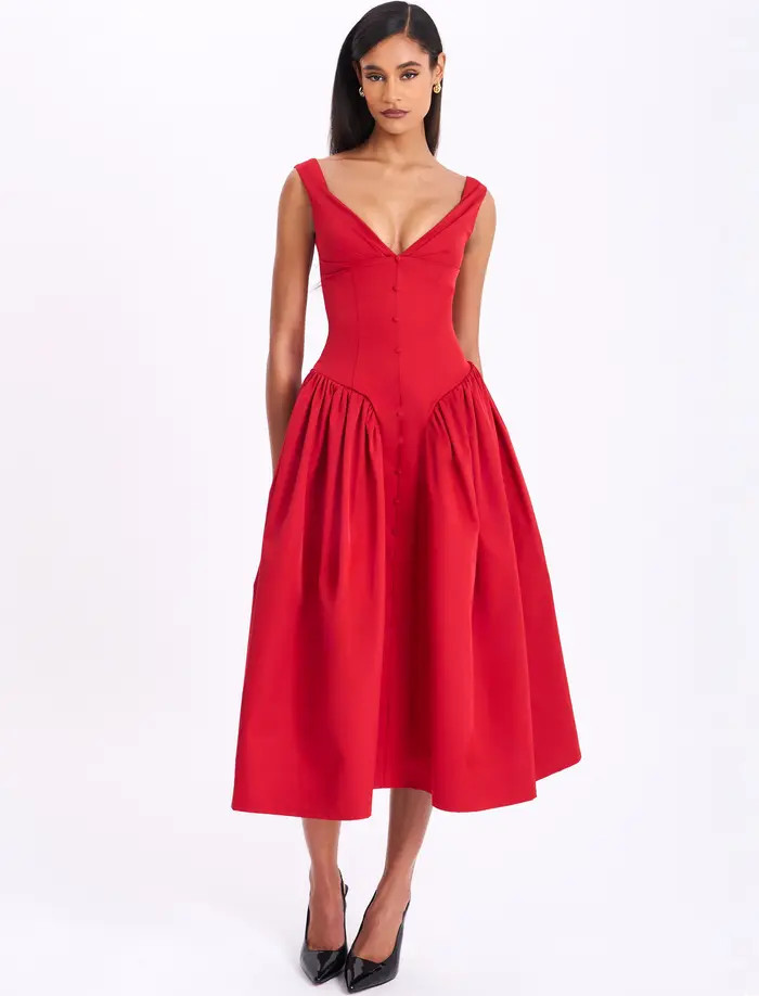 Nahla Drop Waist Midi Dress with Buttons | Nordstrom