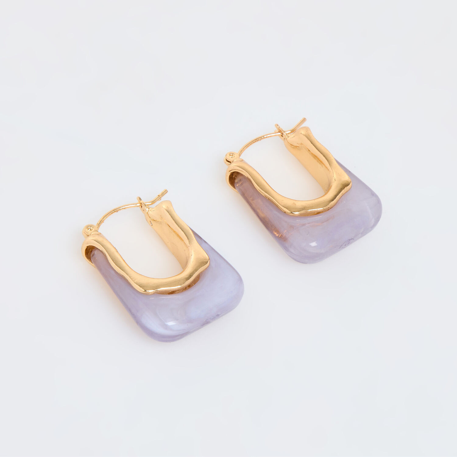 Lilac & Gold Tone Rectangular Hoop Earrings | TK Maxx