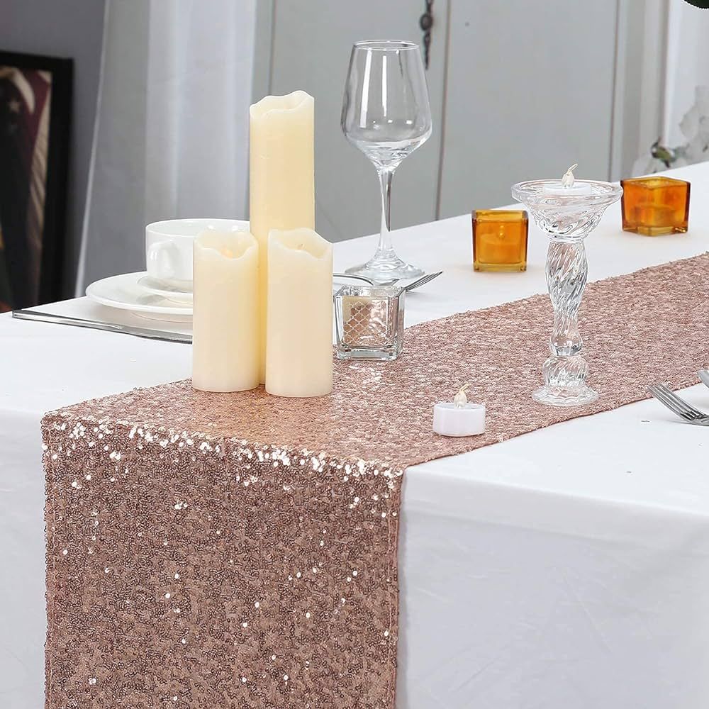 PartyDelight 12 Pack 12" X 72" Rose Gold Sequin Table Runner for Wedding, Party, Bridal Baby Show... | Amazon (US)