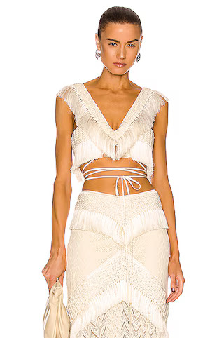 PatBO Fringe Trim Cropped Top in Bone | FWRD | FWRD 
