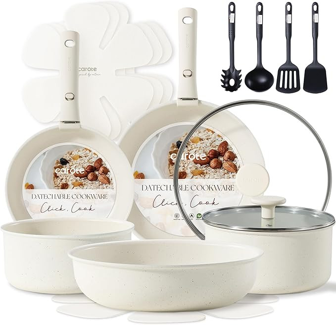 CAROTE 17pcs Pots and Pans Set, Nonstick Cookware Set Detachable Handle, Induction Kitchen Cookwa... | Amazon (US)