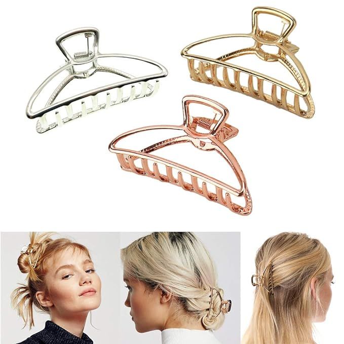 VinBee 3 Pack Metal Hair Claw Clips Hair Catch Barrette Jaw Clamp,Half Bun Hairpins for Thick Hai... | Amazon (US)