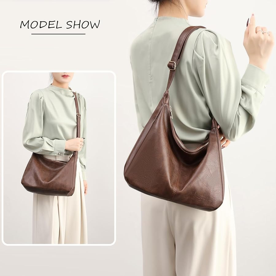 NIUEIMEE ZHOU Hobo Bags for Women Foldable Vegan Leather Shoulder Handbag Slouchy Tote Crossbody ... | Amazon (US)