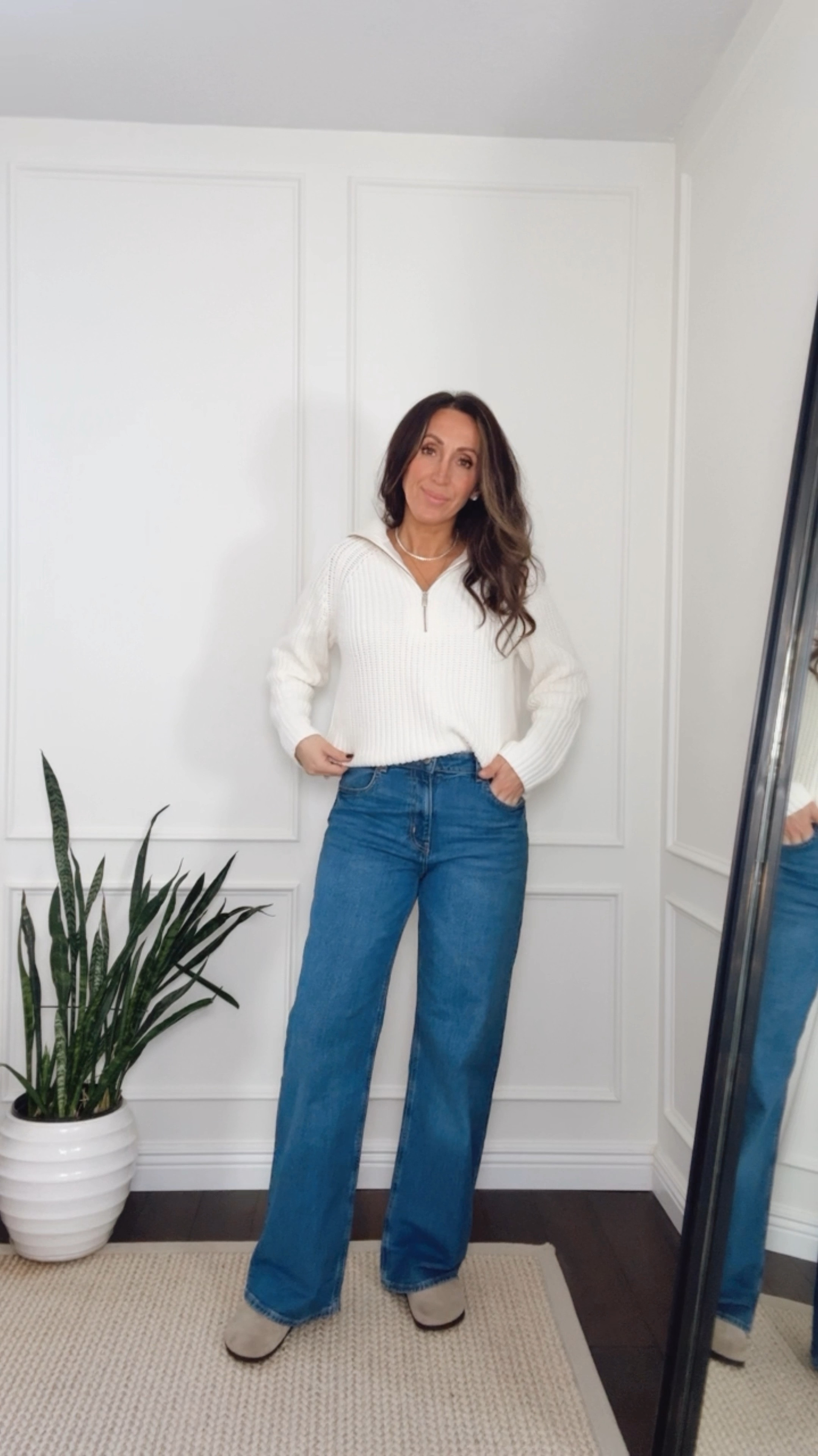 WFH outfit.  Half zip sweater in xs and on major sale.  Extra % off sale! 
Jeans in size 8. I’m size 26 in most jeans and these fit like a bigger size 26. VERY comfortable!

#LTKSaleAlert #LTKOver40 #LTKStyleTip