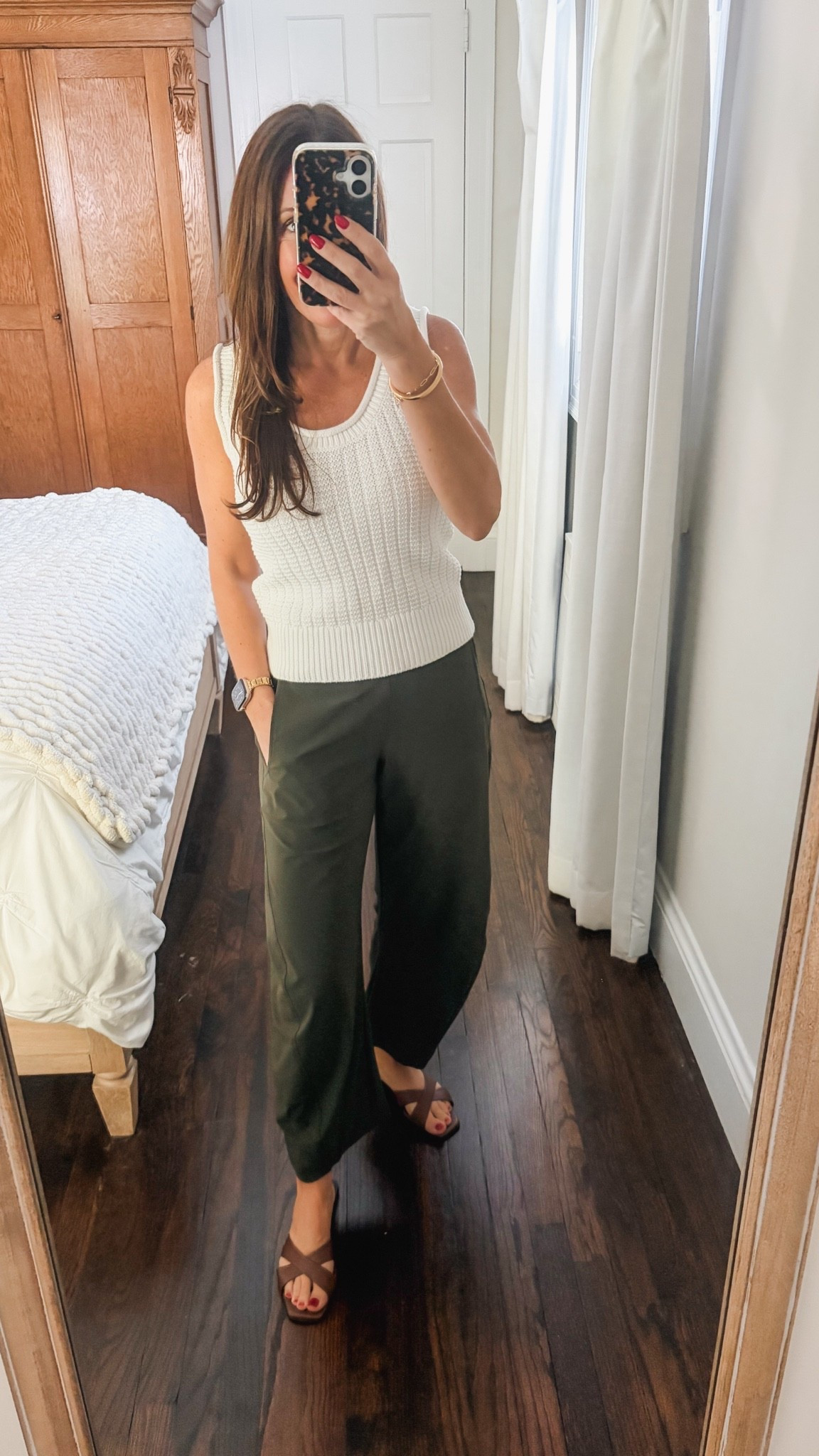 @Ruti pants in petite (wearing a 2p), a @Quince sweater in an xs, and Quince jewelry, @Margaux sandals in a 6.5 Narrow (true to size). This is the most comfortable fall work outfit I own!

#LTKPetite #LTKOver40 #LTKWorkwear