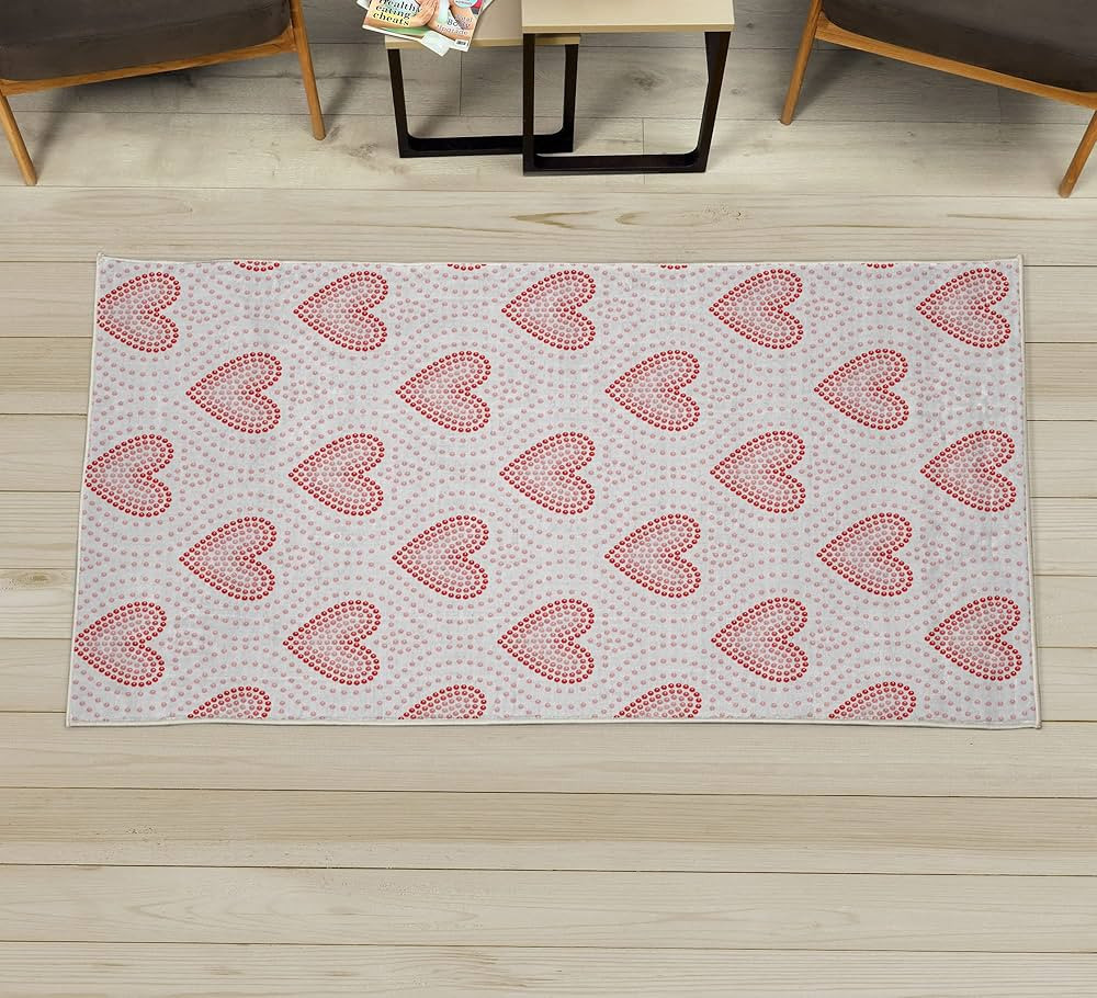 Ambesonne Pearls Decorative Rug, Dotted Heart Pattern Love Themed Illustration Valentines Day Ado... | Amazon (US)