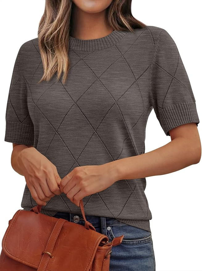 LILLUSORY Womens Knit Hollowed Out Sweater Summer Lightweight Short Sleeve Wool Blend Tops | Amazon (US)