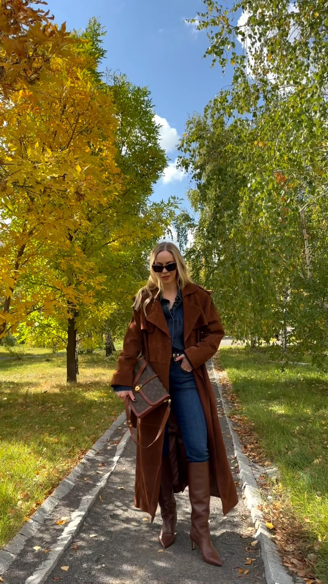 Classic fall denim outfit with suede trench coat, denim shirt, skinny jeans and tall boots

#LTKSeasonal #LTKOver40