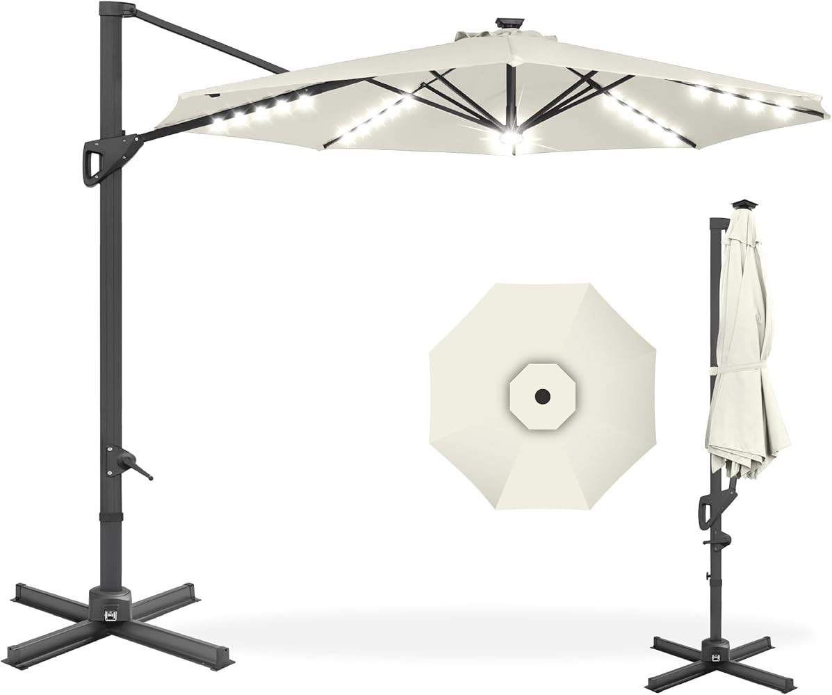 Best Choice Products 10ft Solar LED Cantilever Patio Umbrella, 360-Degree Rotation Hanging Offset Market Outdoor Sun Shade for Backyard, Deck, Poolside w/Lights, Easy Tilt, Cross Base | Amazon (US)