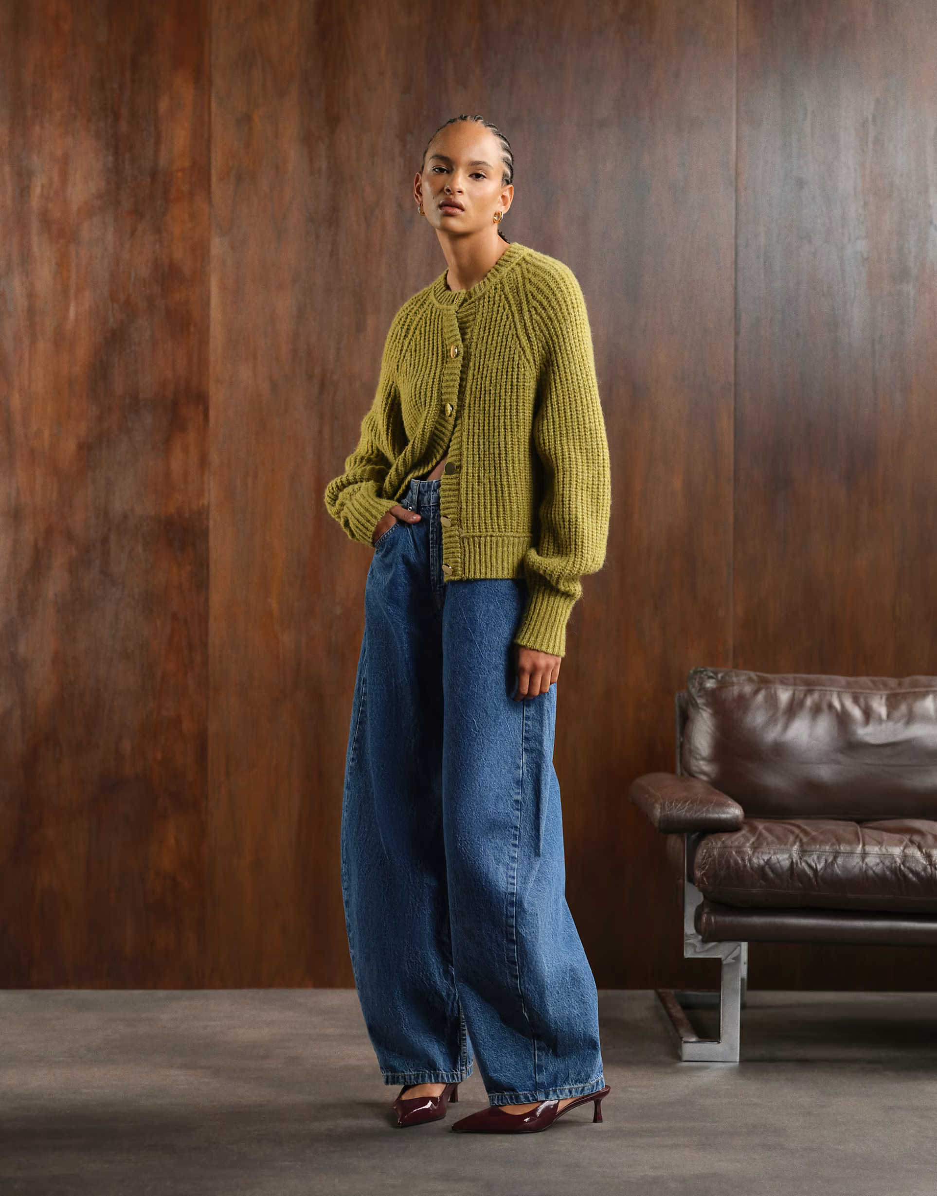 › ASOS DESIGN knitted fisherman rib cardigan with raglan detail in olive | ASOS (Global)