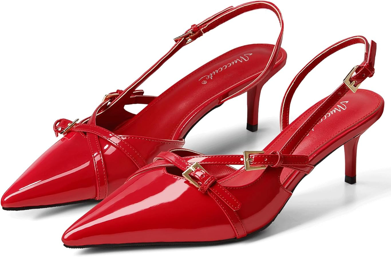 MUCCCUTE Kitten Heels for Women Pointed Toe Slingback Pumps Low Heels with Buckle Strap Heeled Sa... | Amazon (US)