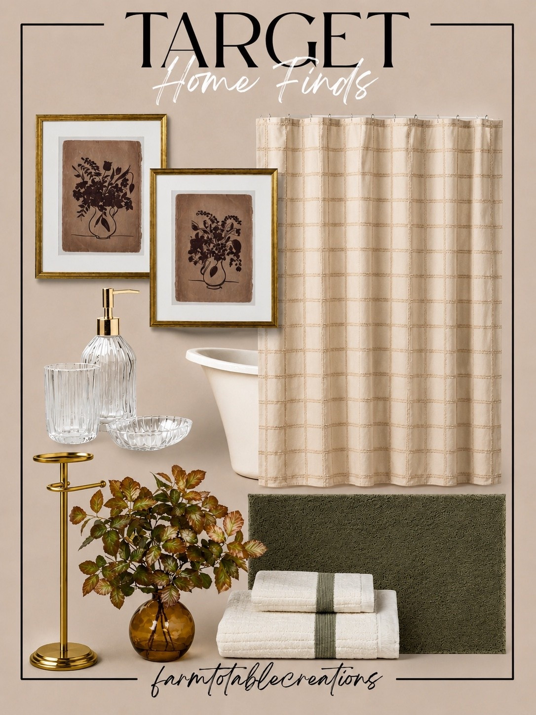 Target bathroom finds

A bathroom refresh doesn’t have to be complicated. Warm brass accents, soft textured towels, an earthy bath mat, beautiful glass details, and a neutral shower curtain come together for a space that feels warm, elevated, and collected. These Target finds make it easy to get that designer-inspired look without redoing the entire room.

Follow @farmtotablecreations on Instagram for more home finds and styling inspiration.

#targetfinds #targethome #bathroomdecor #bathroomfinds #bathroominspiration #homedecor #neutralhome #designerlook #bathroomrefresh #homefinds

#LTKHome #LTKSaleAlert #LTKSeasonal