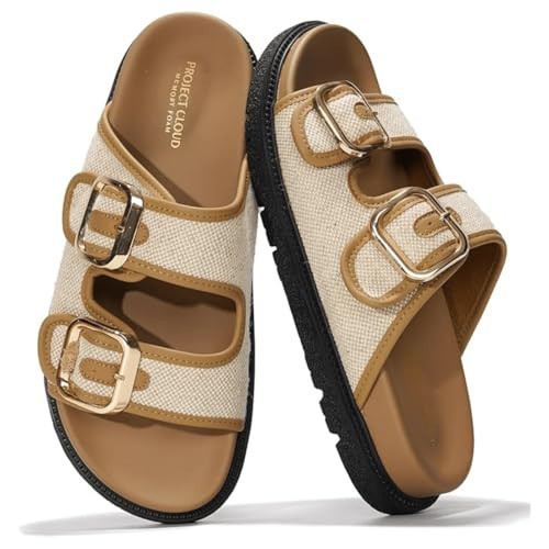 Project Cloud Platform Summer Sandals for Women 2026 - Comfortable and Adjustable Straps Summer Slides - Non-Slip Casual Womens Sandals (Sharl-2, RAFFIA,6.5M) | Amazon (US)