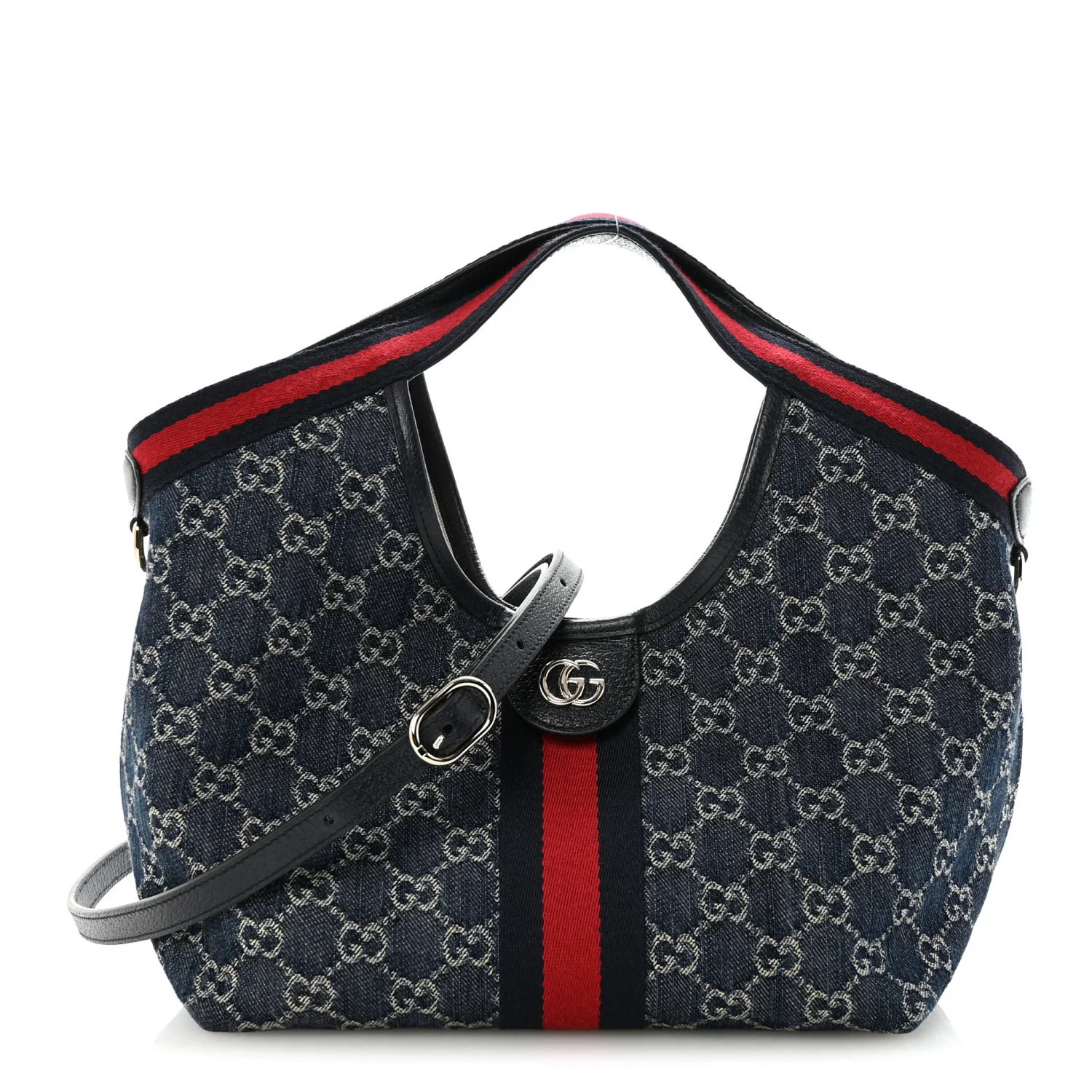 Denim GG Monogram Web Small Giglio Tote Blue White | FASHIONPHILE (US)