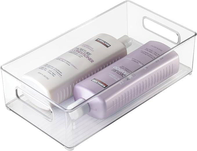 iDesign Stackable Bathroom Storage Bin with Handles for Makeup and Accessories, Clear, Made in US... | Amazon (US)