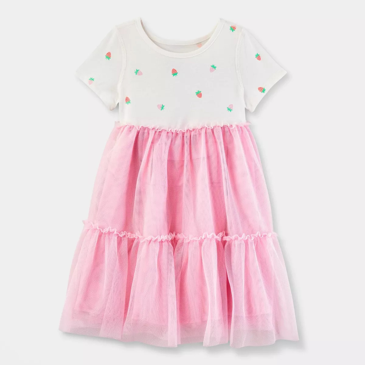 Toddler Girls' Adaptive Short Sleeve Knit Tulle Tiered Dress - Cat & Jack™ Pink | Target