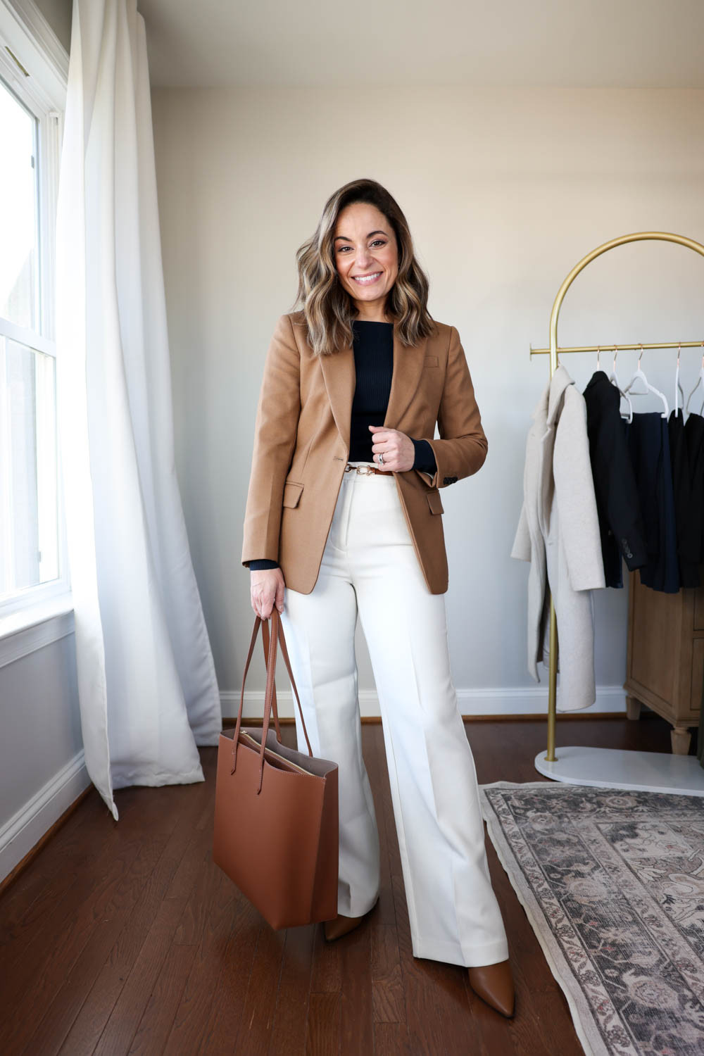 Winter workwear capsule series: white pants four ways! This capsule has 16 pieces (not including shoes and bags) and 30 outfits!

Camel blazer (j.crew): petite 00  Navy sweater (aritzia): xs White pants (Ann Taylor): petite 00 
Tan boots are sold out (but linked in case they restock) 

My measurements for reference: 4’10” 105lbs bust, waist, hips 32”, 24”, 35” size 5 shoe. 25” inseam measurement to my ankle bone. 

 #LTKWorkwear