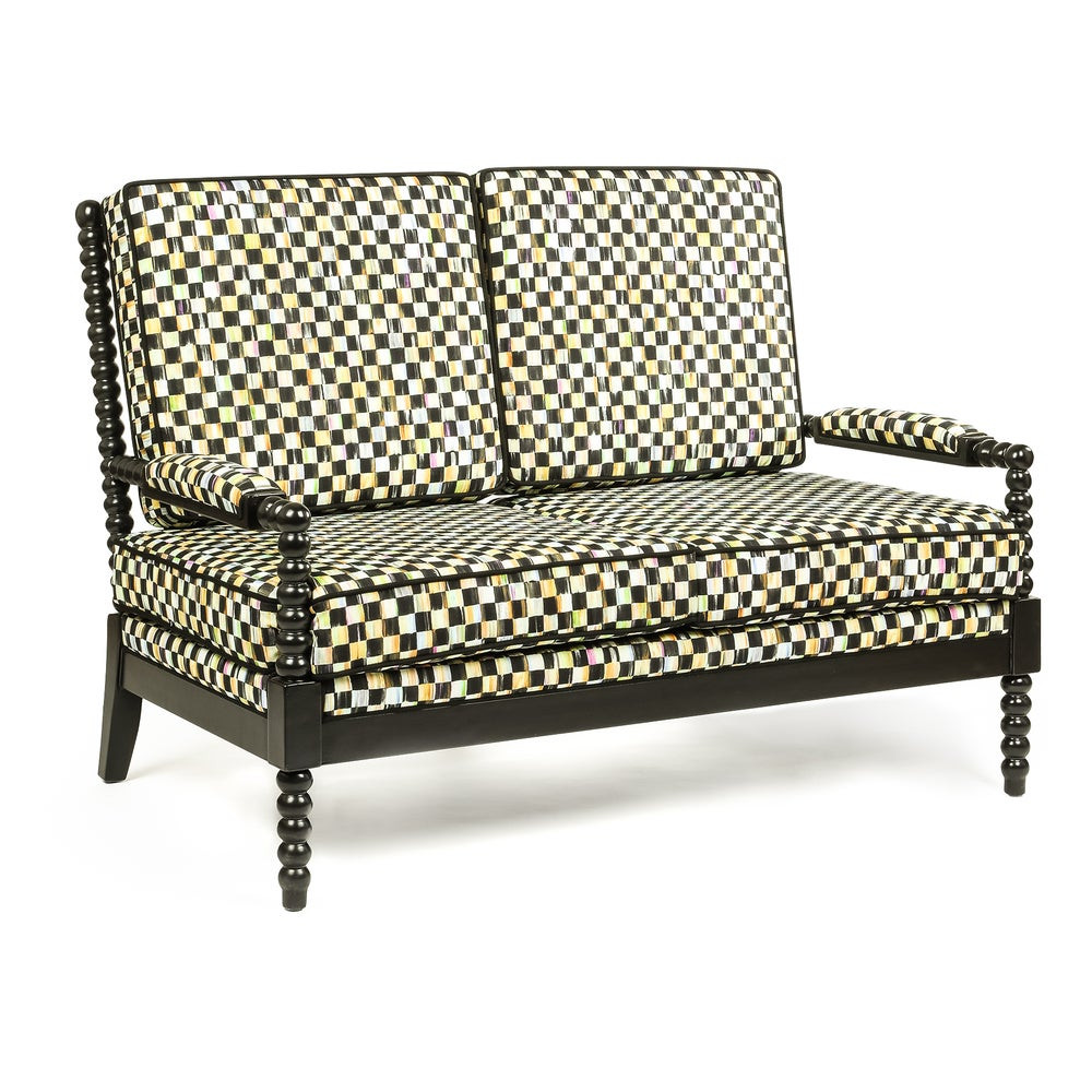 Spindle Check Outdoor Loveseat | MacKenzie-Childs