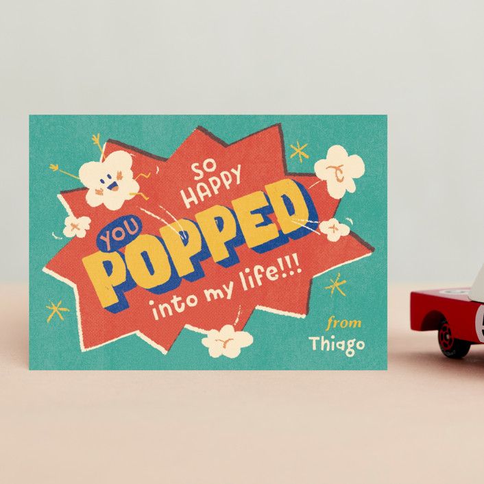 "Happy pop" - Customizable Classroom Valentine's Cards in Green by Leia Matt. | Minted