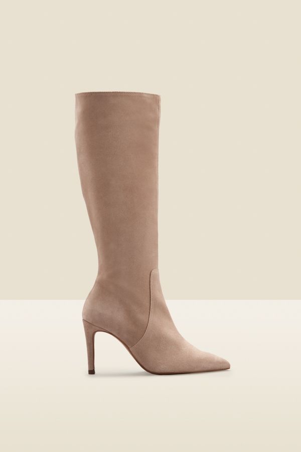 Francesca Taupe Suede Stiletto Heel Knee High Boots | Sosandar
