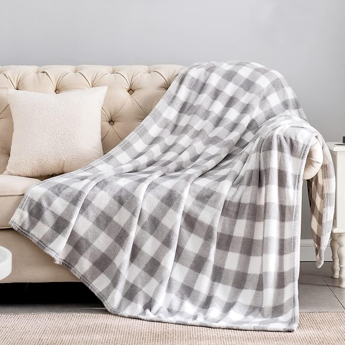BEDELITE Fleece Throw Blanket for Couch Sofa Bed, Buffalo Plaid Decor Grey and White Checkered Bl... | Amazon (US)