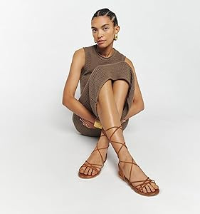 PARTY Women's Strappy Sandals Gladiator Lace Up Flats Summer Wrap Open Toe Tie Up Shoes | Amazon (US)