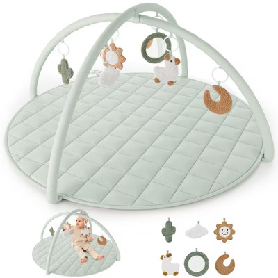 Baby Play Gym & Tummy Time Mat - Soft Cotton Mat with 6 Toys for Boys/Girls - Stylish Activity Playmat for Infant Development & Playroom Decor | Target
